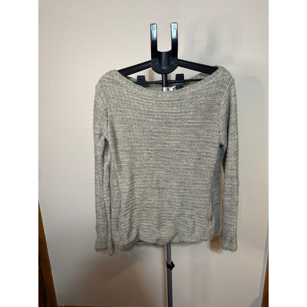 Athleta Extra Fine Merino Wool Boat Neck Sweater Gray Marl Pockets Medium 242916